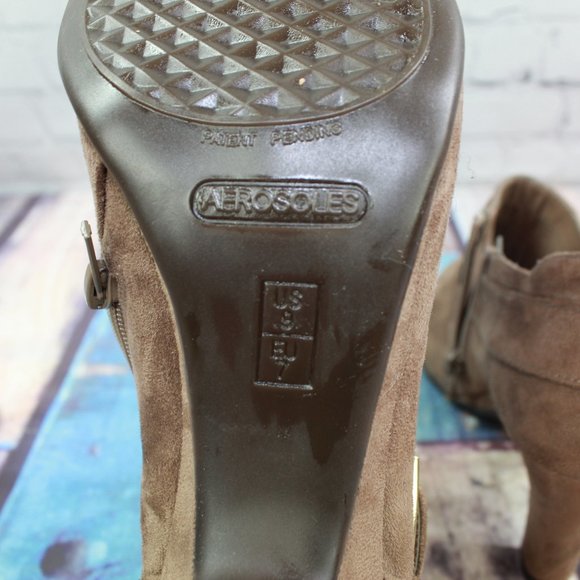 Aerosoles Brown Leather Side Zip Ankle Strap Heeled Booties Size 9 - Picture 9 of 9